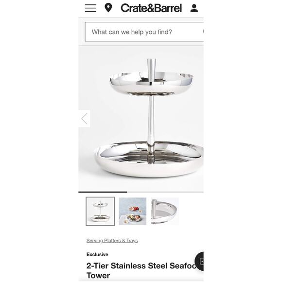 Crate & Barrel Seafood Tower 2 Tier Stainless Steel Tray Mirror Finish New Open - Picture 8 of 9